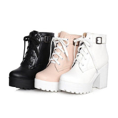 Fashion Buckle Plus Lacing 3 Colors High Heel Martin Boots