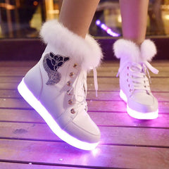 White/Black/Pink LED Light Fluffy Boots