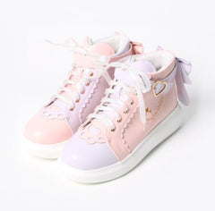Sweet Pastel Color Kawaii Bowknot Heart High-top Shoes BE517