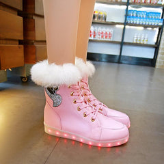 White/Black/Pink LED Light Fluffy Boots