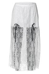 Jupe longue en maille et dentelle florale