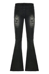 Herbstliche Jeans mit Blumenmuster und niedriger Taille