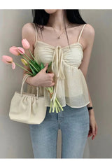 Fluffy Lace-up Camisole Top