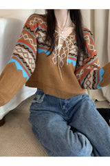 Forest Fair Isle-Pullover mit Schnürung