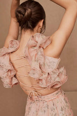 Ginny Printed Ruffle Lace Up Chiffon Maxi Dress-Sunfere