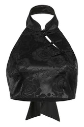 Goth Elegant Jacquard Black Halter Crop Top