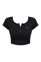 Goth Heart Embroidery Crop Top