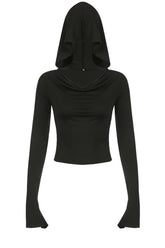 Gothic Black Hooded Crop Top