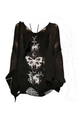 Herbst Gothic Schmetterling Distressed Pullover
