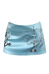 Gothic Candelabra Satin Mini Skirt