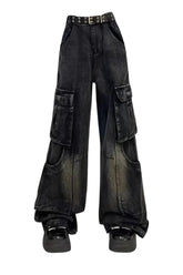 Herbstliche Gothic Cargo Flare Jeans
