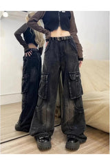 Herbstliche Gothic Cargo Flare Jeans