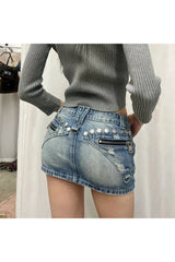 Gothic Rivets Denim Skirt