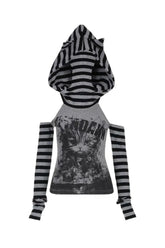 Herbst Gothic Gestreifter Patchwork Hoodie