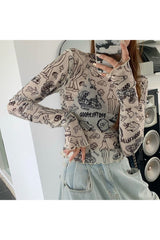 T-Shirt aus Netzstoff mit Grafik