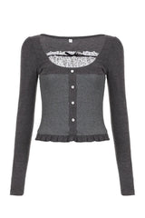 Fall Graphite Glamour Ruffle Cardigan