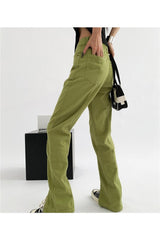 Fall Green Jeans High Waist Denim