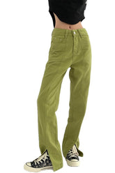 Fall Green Jeans High Waist Denim