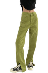 Fall Green Jeans High Waist Denim