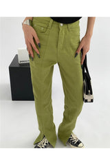 Fall Green Jeans High Waist Denim