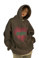 Fall Grey Letter Print Fleece Hoodie