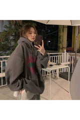 Fall Grey Letter Print Fleece Hoodie