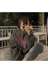 Fall Grey Letter Print Fleece Hoodie