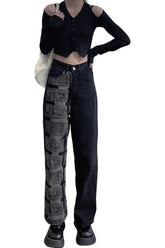 Herbst Grunge Schwarze High Waist Jeans