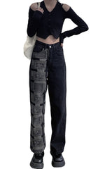 Herbst Grunge Schwarze High Waist Jeans