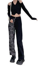 Herbst Grunge Schwarze High Waist Jeans