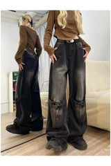Fall Grunge Buckle Wide-Leg Jeans