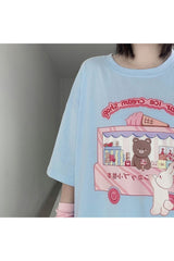 T-shirt Harajuku avec un ours mignon et une glace