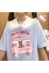 T-shirt Harajuku avec un ours mignon et une glace