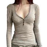 Acubi Heathered Henley Romance Top