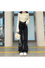 Fall High Waist Black-Gray Denim