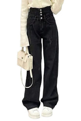 Fall High Waist Black-Gray Denim