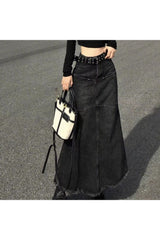 High Waist Denim Long Skirt