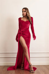 Monica Velvet Corset Maxi Dress With Gloves