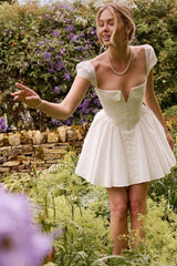 Evelyn Cap Sleeve Pleated Mini Dress-Sunfere