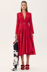 Daphne Notch Lapel Long Sleeve Midi Dress-Sunfere