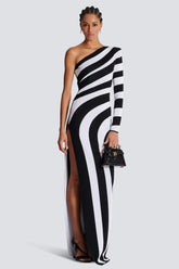 Kimberley One Shoulder Striped Knit Maxi Dress-Sunfere