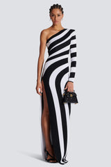 Kimberley One Shoulder Striped Knit Maxi Dress-Sunfere