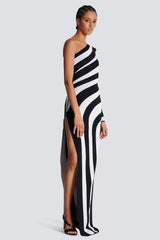 Kimberley One Shoulder Striped Knit Maxi Dress-Sunfere