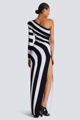 Kimberley One Shoulder Striped Knit Maxi Dress-Sunfere