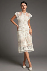 Lydia Flower Embroidered Mesh Midi Dress-Sunfere