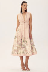 Hannah Floral Printed Sleeveless Midi Dress