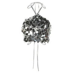 Halter-Neck Dackless Sequined Crop Top