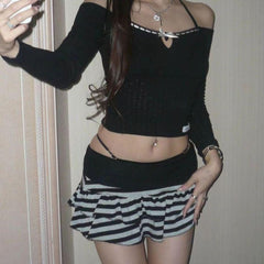 Gothic Striped Lace Mini Skirt