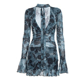 Printed Mesh Halterneck Dress