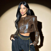 Long-Sleeved Leather Jacket